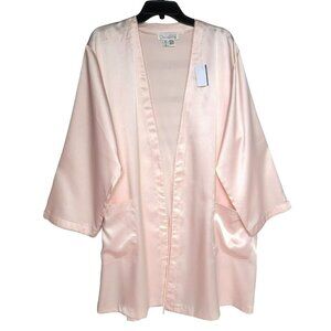 Oscar de la Renta Womens Size M Peach Silk Robe Long Sleeve Vintage Lounge Sleep